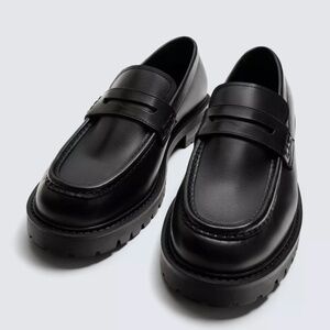 Zara Black Leather Penny Loafers